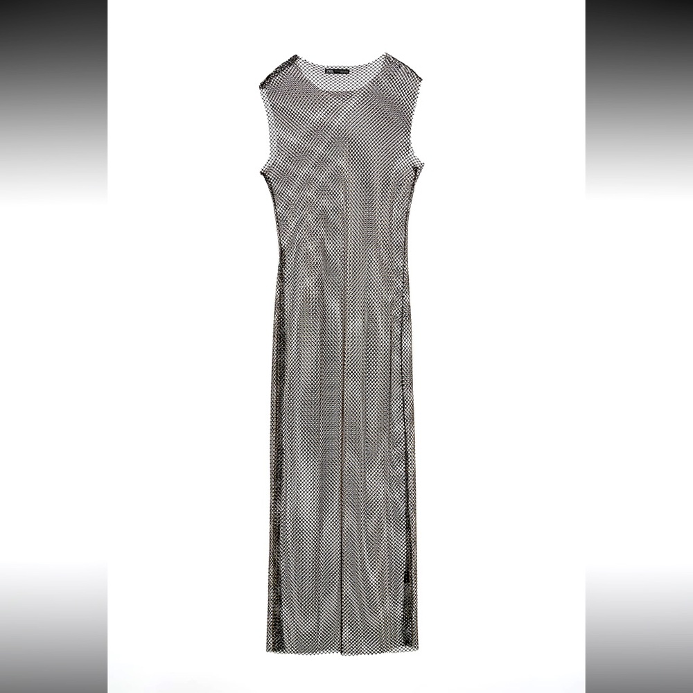 Zara limited edition rhinestone mesh midi dress